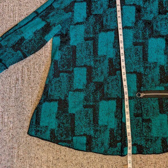 Ali Miles top Shirt Blouse Size Large Stretch Green Black 3/4 Sleeve Pocket - Picture 9 of 11